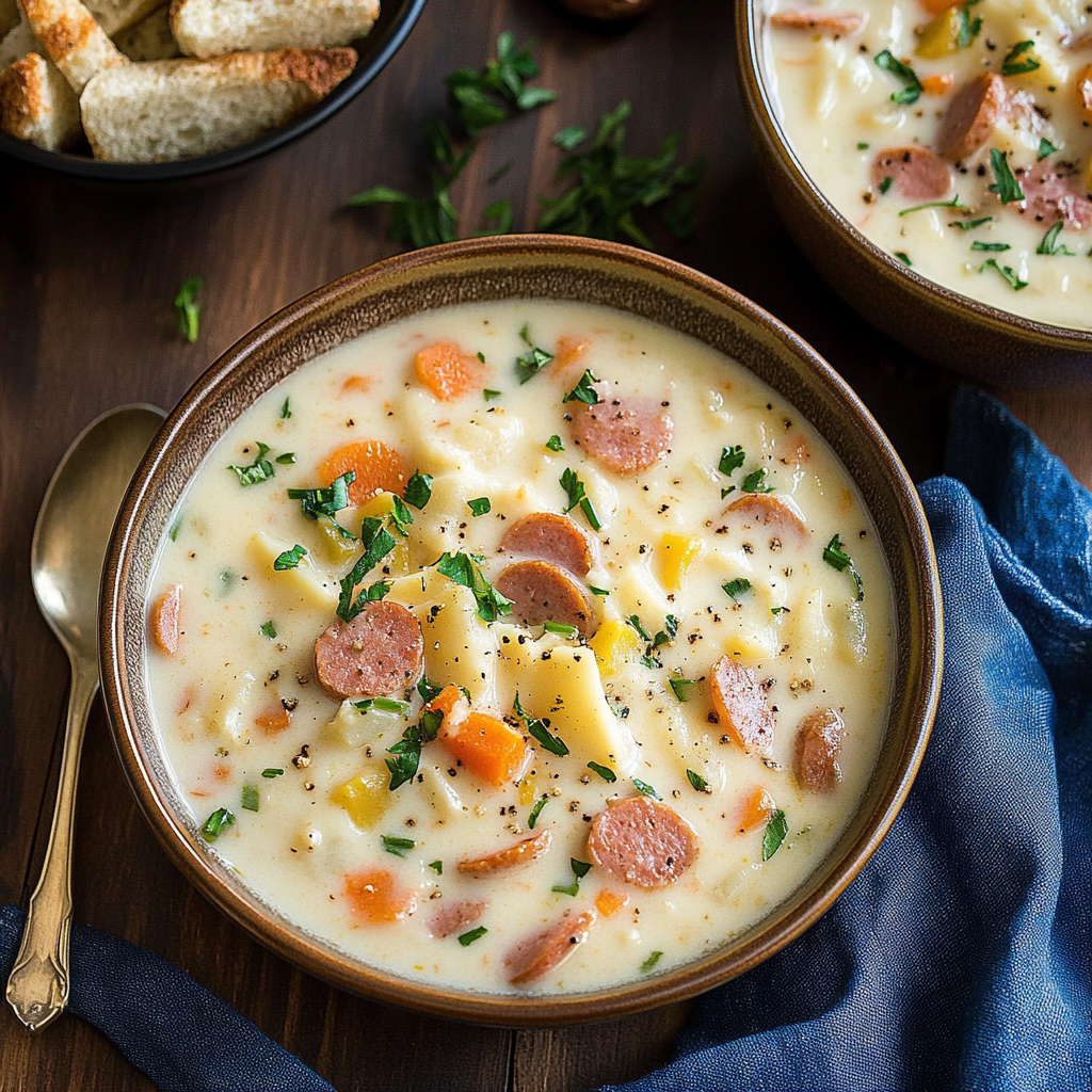 Unlock Flavor Heaven: Creamy Potato Kielbasa White Cheddar Soup